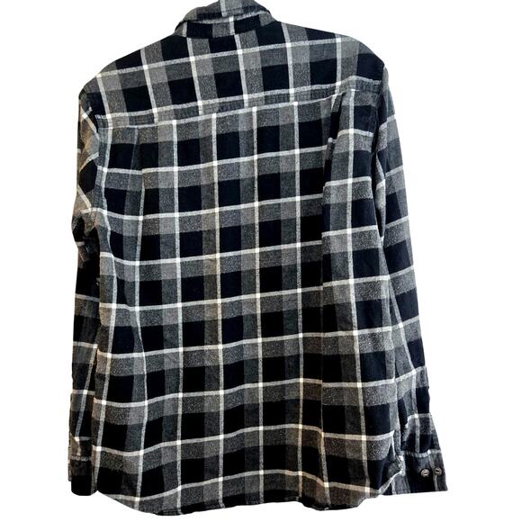 Weatherproof Vintage Plaid Flannel Shirt Large Black‎ Gray Cotton - Picture 6 of 8